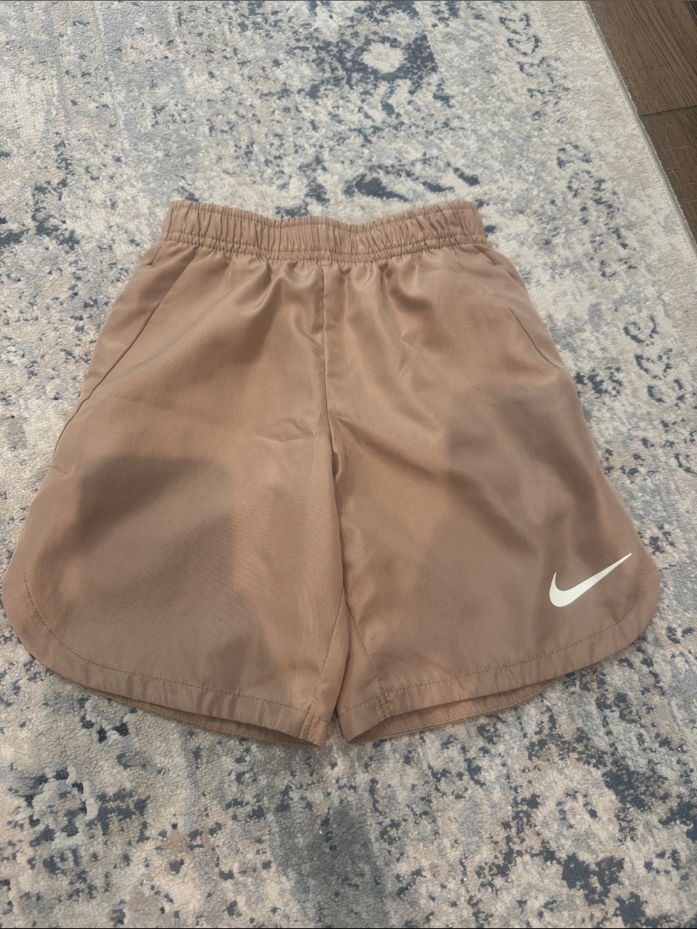 Nike dr fit Kids Tan Athletic Shorts with White Swoosh and pockets